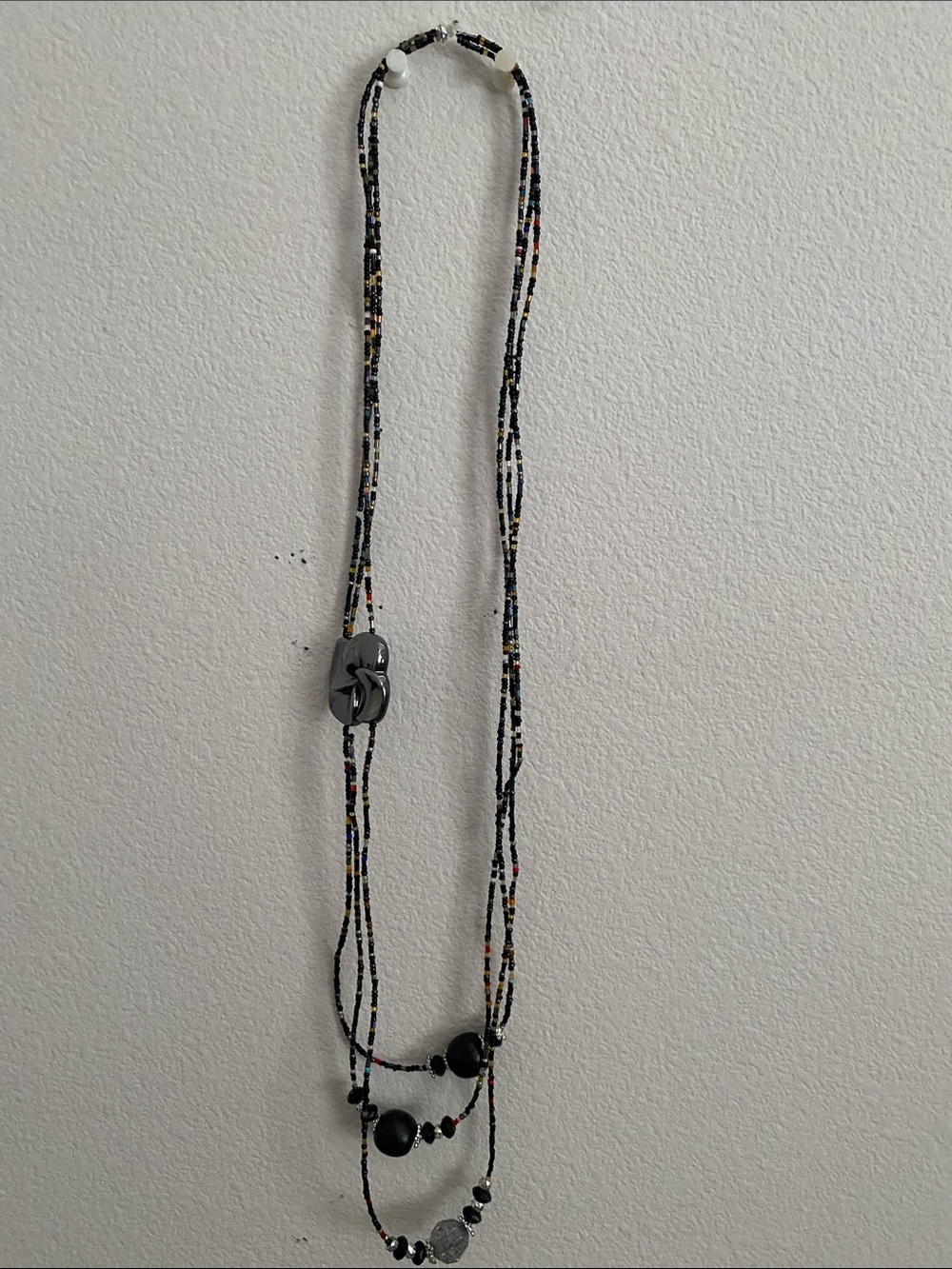 Multi-Strand Beaded Necklace in Black with Multicolor Accents